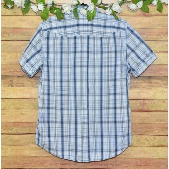 Levi’s Blue & White Plaid Pearl Snap Short Sleeve Button Up Western Shirt M - Picture 6 of 9